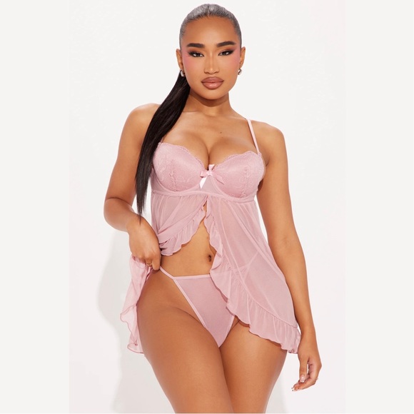 FASHION NOVA Take Me To Paris Lace Babydoll - Rose - Picture 1 of 3